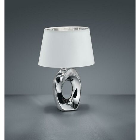 Vetrineinrete® Lume moderno da comodino abat jour lampada da tavolo in acciaio cromato e paralume decorato glitter argento D19-A X