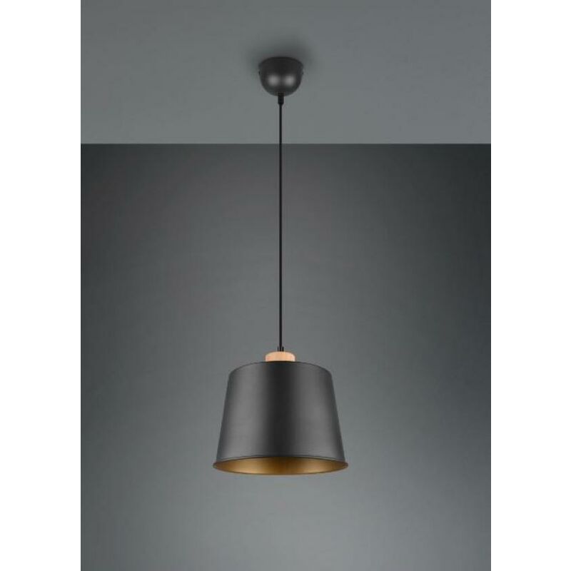 Image of Sospensione harris metallo nero interno oro con particolare in legno naturale lampadina esclusa 312700132 - Trio Lighting