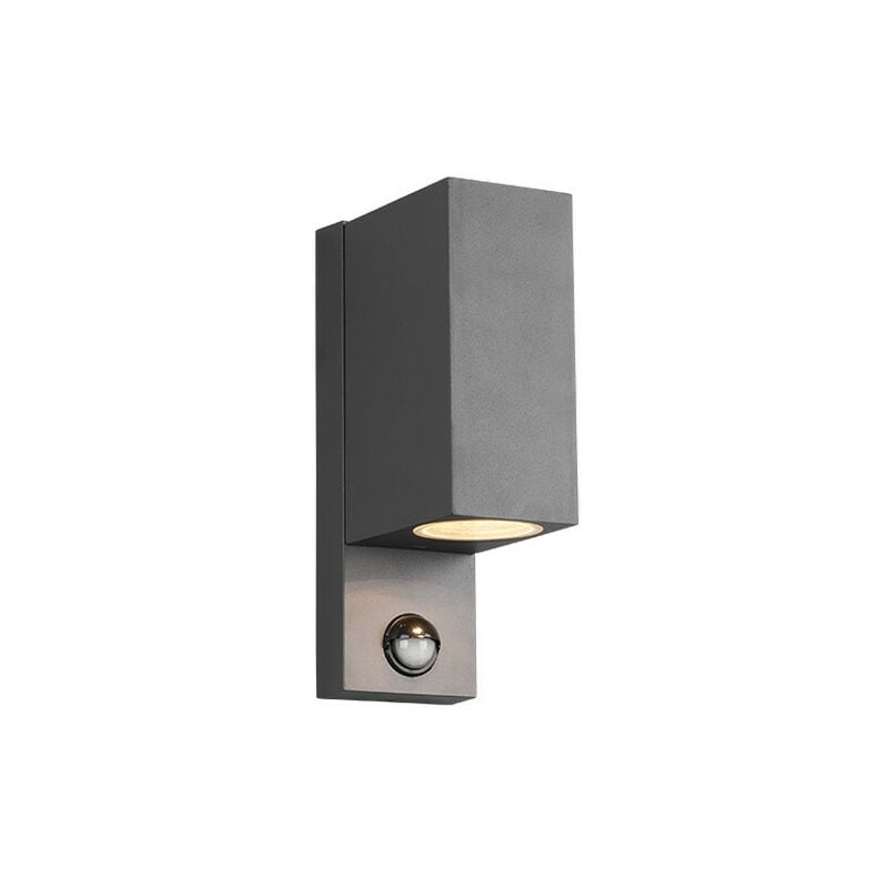 Trio Lighting - Trio Roya Modern 2 Light Outdoor Square Up Down Wall Lamp Anthracite IP44 with pir