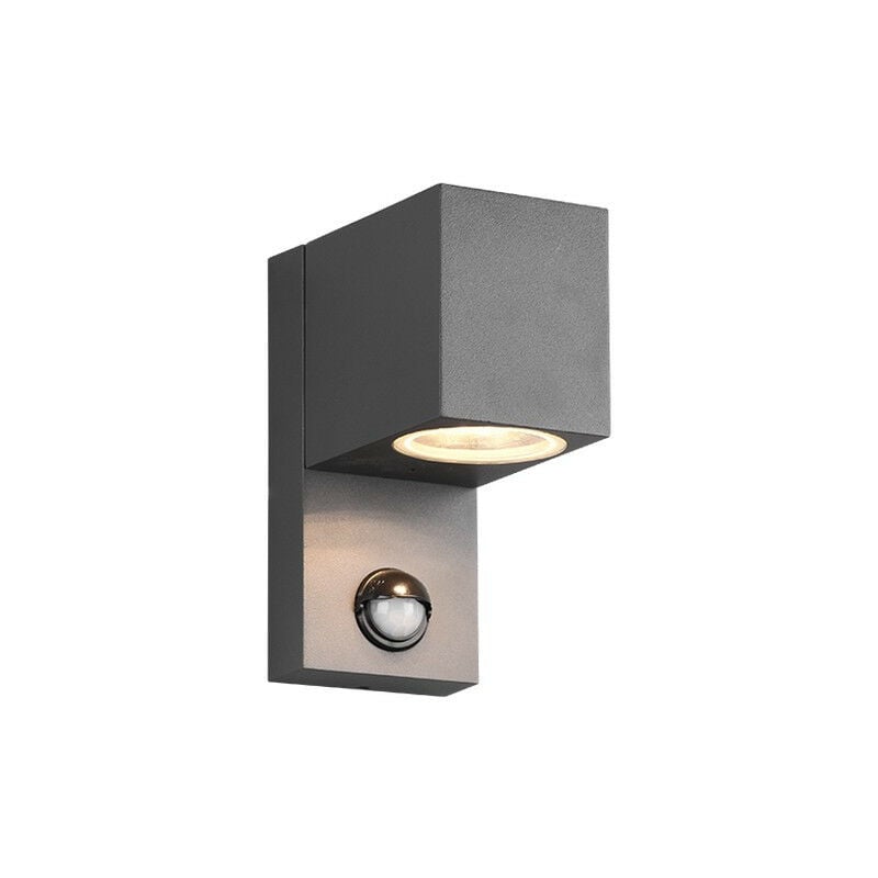 Trio Lighting - Trio Roya Modern Outdoor Square Down Wall Lamp Anthracite IP44 with pir