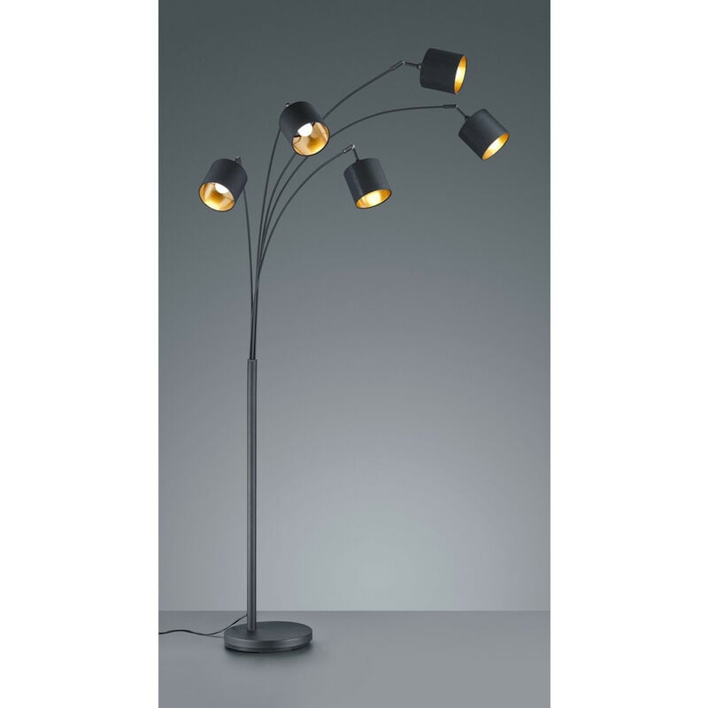 Trio Tommy Modern 5 Light Multi Arm Floor Lamp Black Matt with Footswitch