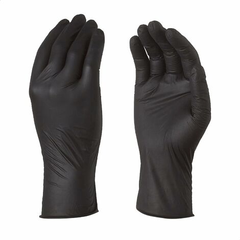 TRIOM Gants jetables en nitrile noir sensible, non-poudré, boîte de 100, taille L