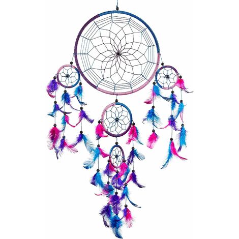 Triomphe ATTRAPEUR DE RÊVES， Grand Attrape rêve Bleu Roi, Rose, Violet Dreamcatcher à Perles & à Plumes Fait Main - Capteur de Rêves Multicolore, Artisanal