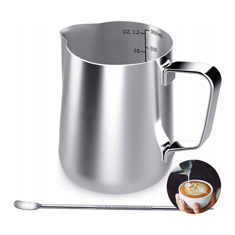 Bolso De Mano De Acero Inoxidable De 350Ml, Taza De Leche Con Crema De Café Con Bolígrafo De Latón Y Estilo Latte, Capuchino Barista Milchot