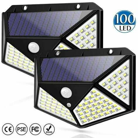 Triomphe Lot de 2 Projecteurs Solaire avec détecteur de mouvement 100LED Applique murale solaire lumineuse à quatre faces