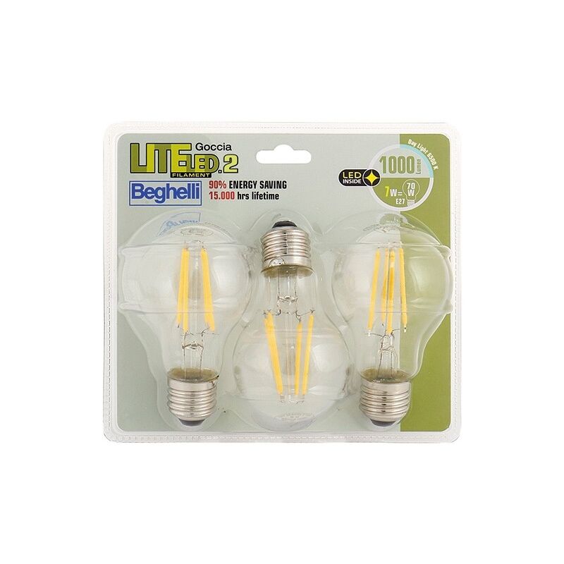 Tripack lampada led goccia filamento E27 7W 6500K