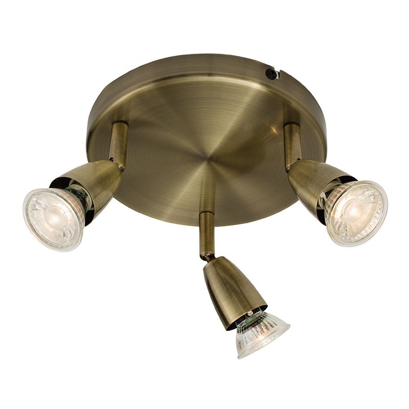 Triple 50w Ceiling Spotlight With Antique Brass Plate By