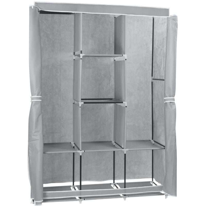 Thinia Home - Triple armoire en tissu avec rideaux coulissants Blanc/Gris 118x45x169cm