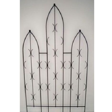 Triple Centre Point Gothic Screen - Decorative Garden Screen, Plant Support - Solid Steel - W91.4 x H180 cm - Black