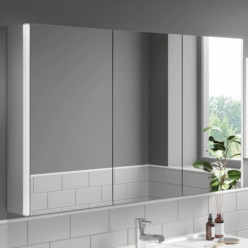 Triple Door Bathroom led Mirror Cabinet Wall Mounted Shaver Demister 1200x700mm