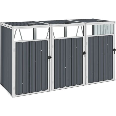 Triple Garbage Bin Shed Grey 213x81x121 cm Steel - Grey