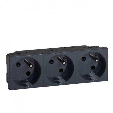 Triple prise 2P+T à 45° précâblées IK07 Mosaic bornes automatique anthracite 6 modules LEGRAND 079163