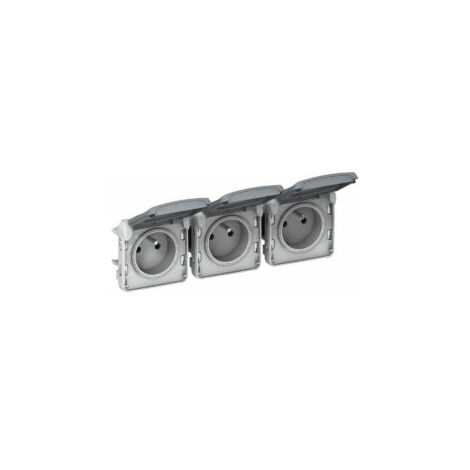 Triple prise de courant 2P+T précâblées à l'horizontale composable IP55 16AX 250V - Plexo - Gris - 069564 - Legrand