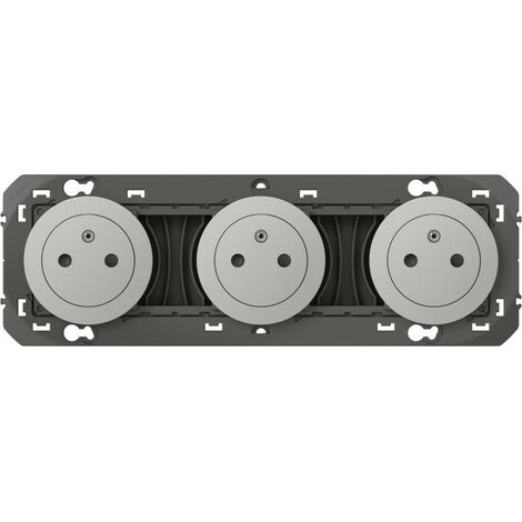 Triple prise de courant 2P+T Surface dooxie 16A précâblées finition alu emballage blister (095249)
