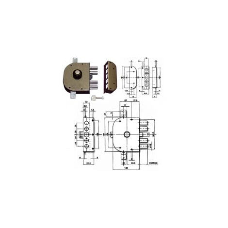 Triple serrure à appliquer avec bouton et loquet de pompe 3250P - mm.60 DX (3250P-02)