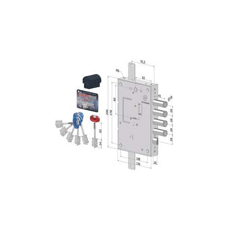 Triple serrure appliquer pour portes blindées D.Mappa Int.28 240 - (2401DCR0328S56)