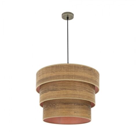 Triple suspension smile 3xe27 cuir/bois foncé regx50x50 cm