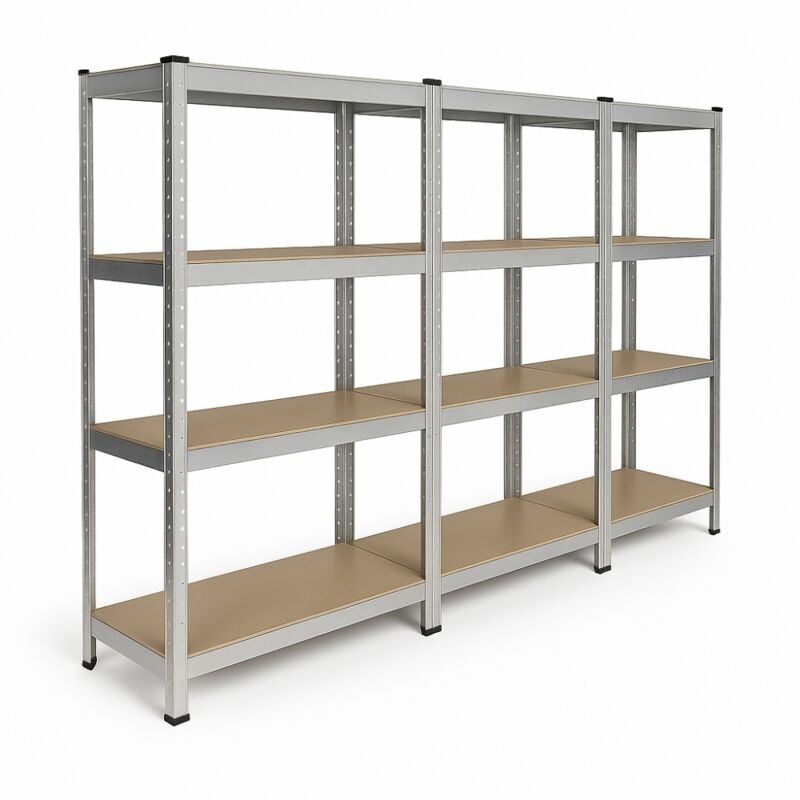 Triple étagère Garage modulable - 2m10 de long -12 plateaux - H. 210 X L. 150 - Charges lourdes - 40 cm - Gris