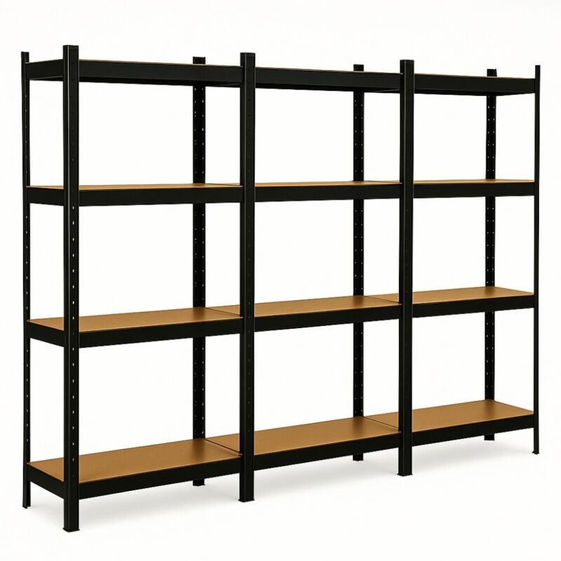 Euro Vanadium - Triple étagère Garage modulable - 2m10 de long -12 plateaux - h. 210 x l. 150 - Charges lourdes - 40 cm - Noir