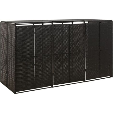 BONNEVIE Triple Wheelie Bin Shed，Waste Bin Shed Black 207x80x117 cm Poly Rattan VSVS90963