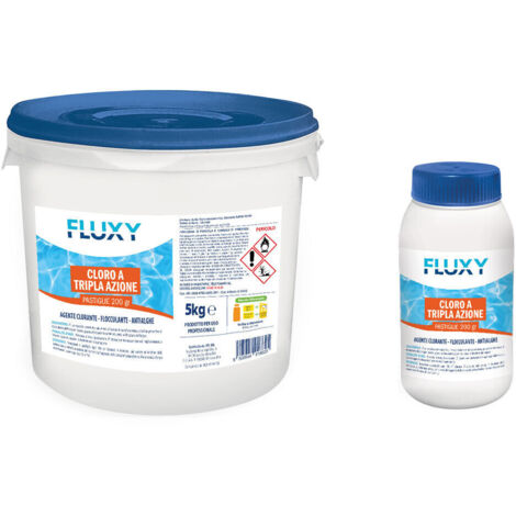 TRIPLEX PASTIGLIE SOLUBILI DA 200gr PER PISCINE MULTIFUNZIONE 1/5/25kg FLUXY, "1 KG"