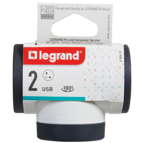 Triplite FB 3x2P+T prenium prises latérales rotative USB B/N - LEGRAND