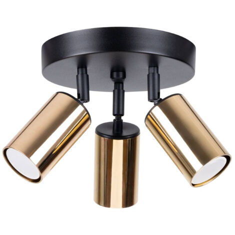 Triplo faretto rotondo nero da soffitto con paralumi dorati 3xGU10 10W WINX SL.1385 Sollux Lighting