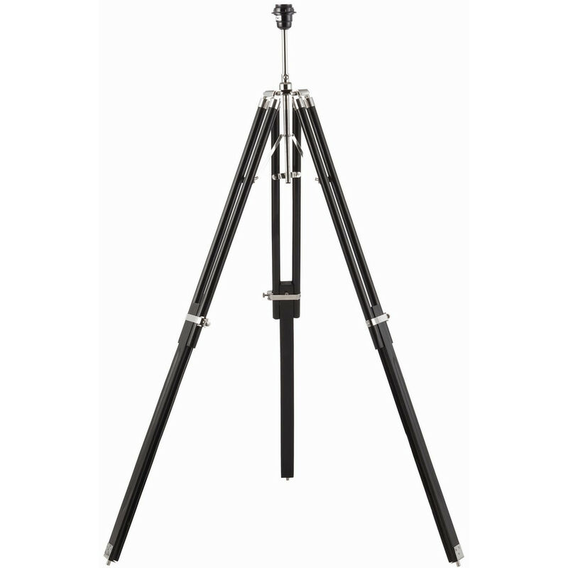 Tripod - Floor Lamp Bright Nickel Plate, Dark Wood, E27 - Endon