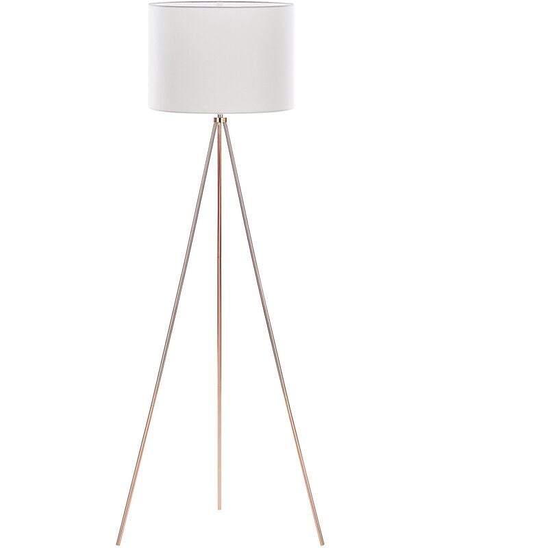 Modern Scandinavian Floor Lamp Copper Tripod Metal White Fabric Shade Vistula
