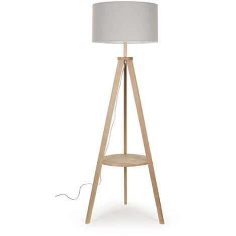 Morrigan Tripod Floor Lamp In Light Wood - Cool Grey