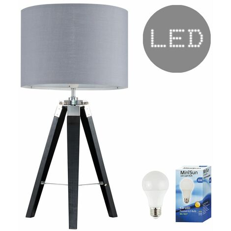 Tripod Table Lamp + 6W LED GLS Bulb - Grey