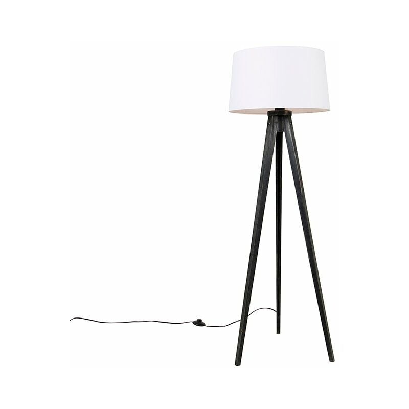 Tripod Black with Linen Lampshade White 45 cm - Tripod Classic