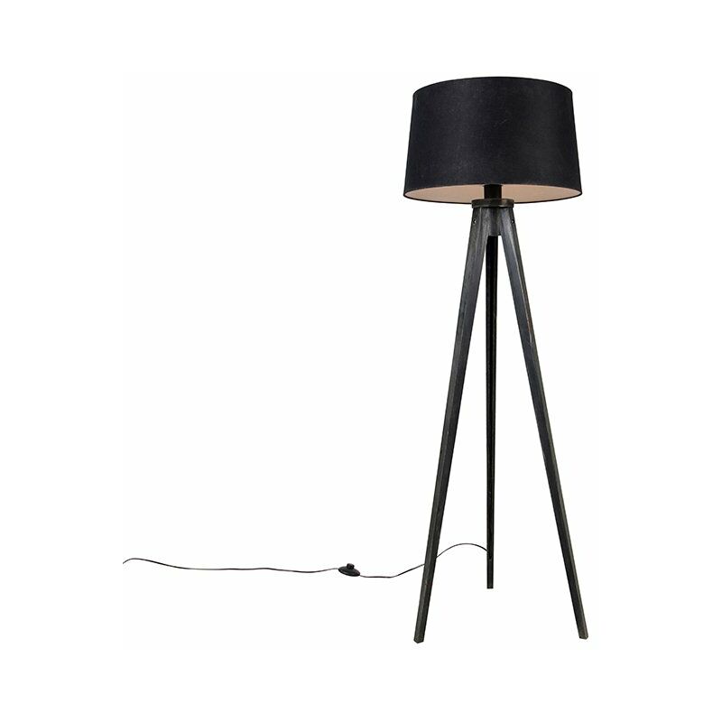 Tripod Black with Black Linen Lampshade 45 cm - Tripod Classic