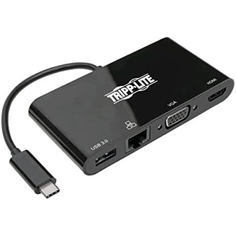 Tripp lite u444-06n-hv4gub usb 3.1 gen 1 usb-c, 4k @30hz - hdmi, vga, puerto de hub usb-a y gigabit ethernet, negro
