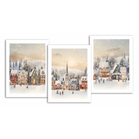 Triptychon 3er-Set Poster Winterstadt Weihnachten Winter Schnee 21x15cm P2388A5