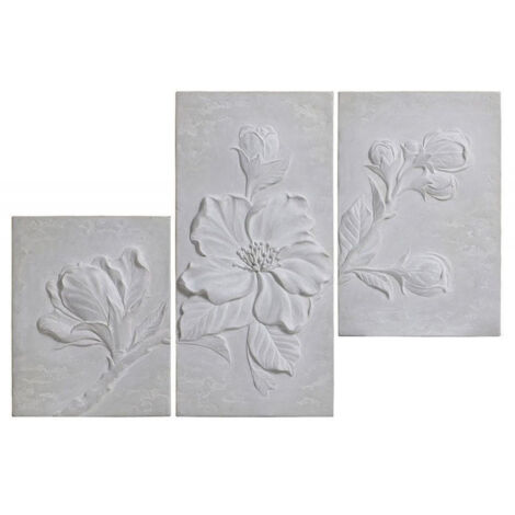 Triptyque en béton motif floral en relief - Pierre - Gris - Interior's