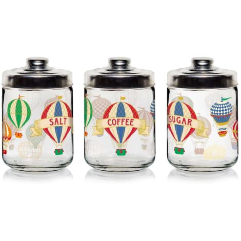 Tris Barattoli Mongolfiere In Vetro Decorato M98850 - 800Cc