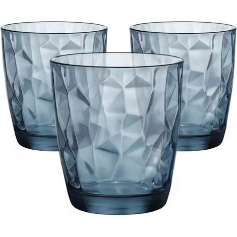 Tris bicchieri acqua diamond Bormioli blu