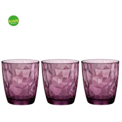 Tris bicchieri acqua diamond Bormioli viola