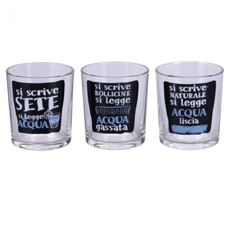 TRIS DI BICCHIERI IN VETRO DA 270 ML SI SCRIVE E SI LEGGE