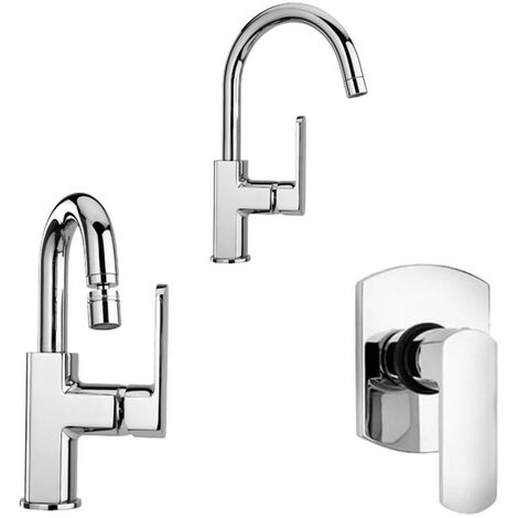 Tris di Miscelatori Paini - Bidet + Lavabo + Doccia - Canna Arrotondata - Finitura Cromata