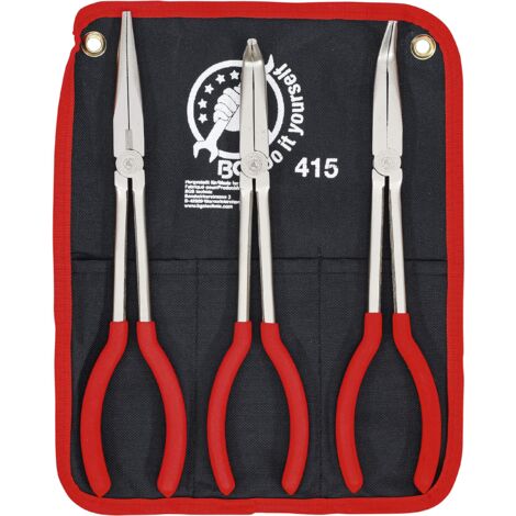 Tris kit pinze extra lunghe lunghissime 280 mm becco dritto curvo 45° 90° BGS 415