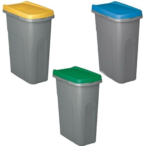 Tris Pattumiera per raccolta differenziata rifiuti bidoni spazzatura  contenitori 25lt agganciabili fermasacco interno esterno