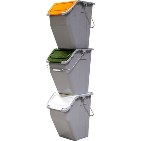 Tris Pattumiera per raccolta differenziata rifiuti bidoni spazzatura  contenitori 15lt agganciabili fermasacco interno esterno