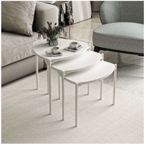 Tris tavolini da salotto Lenny colore bianco