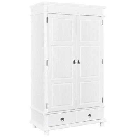 TRISTAN - Armoire 2 Portes 2 Tiroirs Bois Massif Vernis Blanc