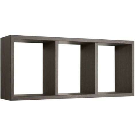 Tristano Étagère murale moderne en forme de cube rectangulaire 3 compartiments - Gris foncé