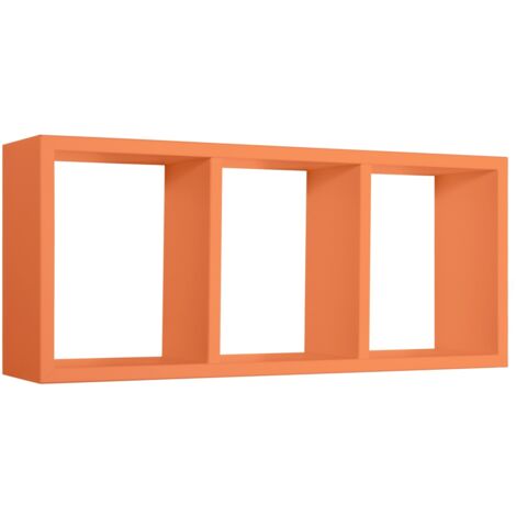 Tristano Étagère murale moderne en forme de cube rectangulaire 3 compartiments - Orange