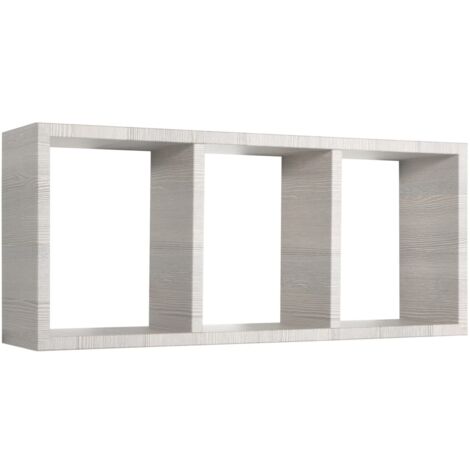 Tristano Étagère murale moderne en forme de cube rectangulaire 3 compartiments - Shabby Gris