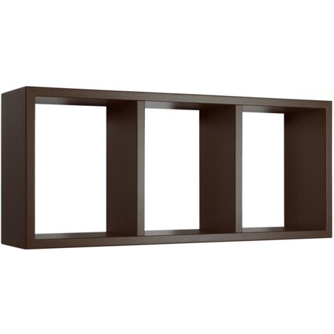 Tristano Étagère murale moderne en forme de cube rectangulaire 3 compartiments - Wenge